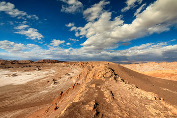 Fototapeta na wymiar View on Valle de la Luna. Atacama desert. Chile. South America. The photo does not contain posterization and noise. It is clay dust and sand. Soft focus