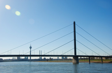 the famous Rheinkniebrücke in Dusseldorf. It is a well known landmark of Northrhine-Westphalia in Germany