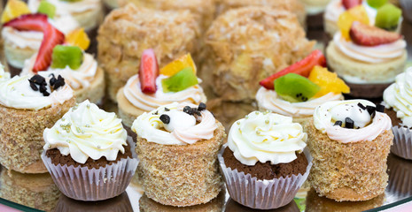 muffins on wooden table