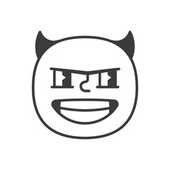 Evil smile fase black and white emoji. Vector eps 10