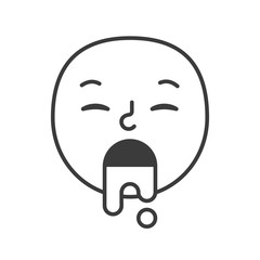 Sick smile fase black and white emoji. Vector eps 10