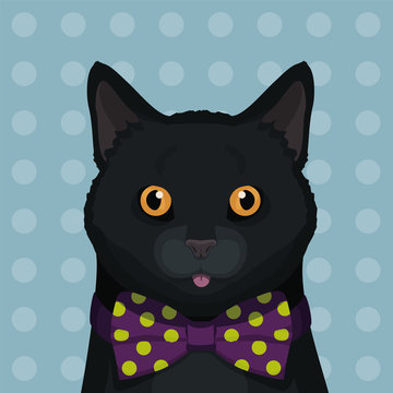 Funny cat in a bow tie vector illustration.