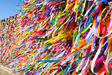 Igreja de Nosso Senhor do Bonfim, a catholic church located in Salvador, Bahia in Brazil. Famous touristic place where people make wishes while tie the ribbons in front of the church.