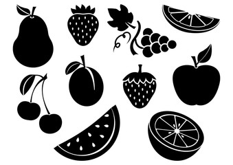 Black set of summer fruits. Vector illustration