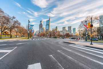 Fototapeta na wymiar Philadelphia, Pennsylvania, USA - December, 2018 - Benjamin Franklin Parkway.