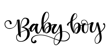 Fototapeta na wymiar Baby boy logo quote. Baby shower hand drawn modern brush calligraphy phrase. Simple vector text for cards, invintations, prints, posters, stikers. Landscape design. 