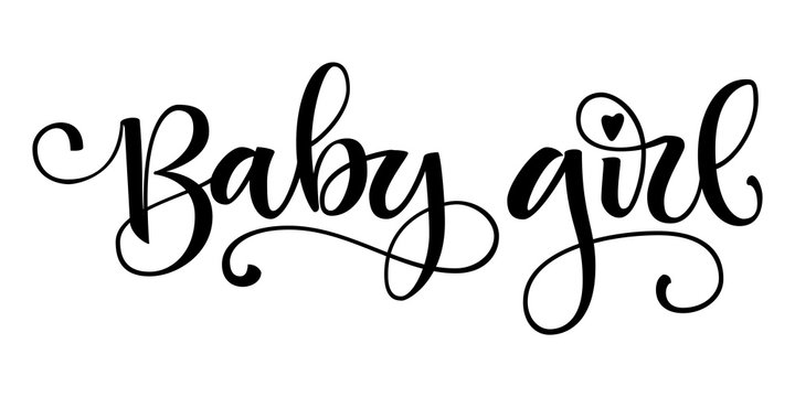 Baby girl logo quote. Baby shower hand drawn  modern brush calligraphy phrase. Simple vector text for cards, invintations, prints, posters, stikers.  Landscape design. 