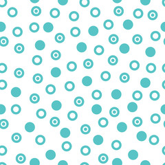 Abstract seamless pattern with circles and rings on white background. Abstract round seamless pattern. Vector illustration.