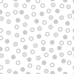 Abstract seamless pattern with circles and rings on white background. Abstract round seamless pattern. Vector illustration.