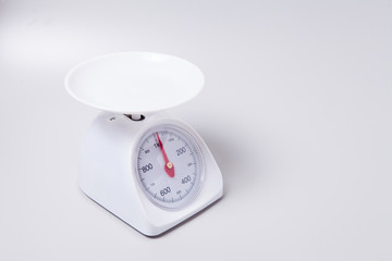 White kitchen scales under the gray background