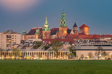 Wawel Castle, Krakow, Poland, seen from Blonia meadow