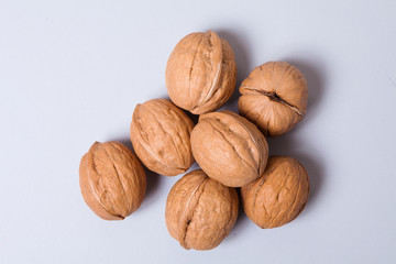 Walnuts on gray background