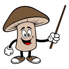 Shiitake Mushroom with a Pointer  - A cartoon illustration of a Shiitake Mushroom Mascot.