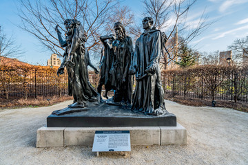 Philadelphia, Pennsylvania, USA - December, 2018 - The Burghers of Calais in the Gardens of Rodin Museum in Philadelphia.