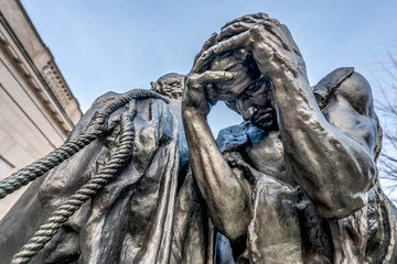 Philadelphia, Pennsylvania, USA - December, 2018 - The Burghers of Calais in the Gardens of Rodin Museum in Philadelphia.