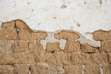 Adobe brick wall close up