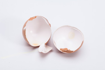Broken egg shell isolated on white