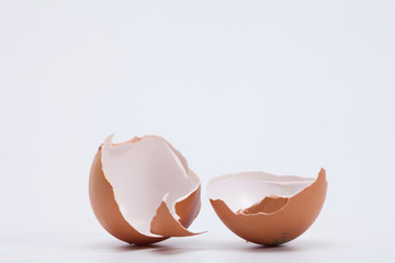 Broken egg shell isolated on white