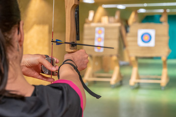 archery in the sports hall. Competition for the best shot an arrow into targets