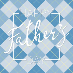 Happy Father's Day calligraphy banner on checkered diagonal background. Vector