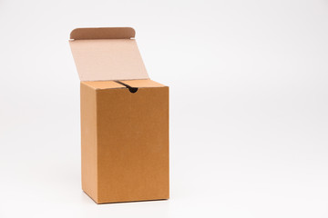 Cardboard box isolated on white with open 