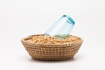 Soybeans with glass in basket