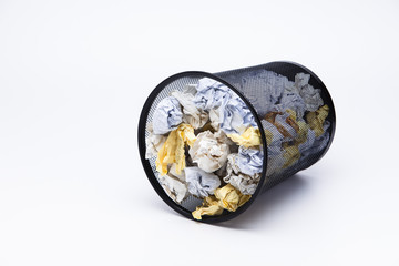 Crumpled Wastepaper basket full 