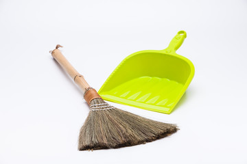 Reed Brush and shovel for cleaning isolated on white background