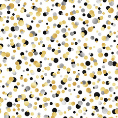 Gold, Silver, and Black Confetti Seamless Pattern - Festive gold, silver, and black confetti repeating pattern design