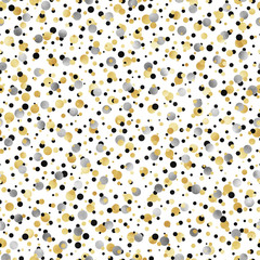 Gold, Silver, and Black Confetti Seamless Pattern - Festive gold, silver, and black confetti repeating pattern design