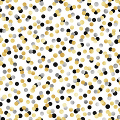 Gold, Silver, and Black Confetti Seamless Pattern - Festive gold, silver, and black confetti repeating pattern design