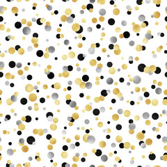 Gold, Silver, and Black Confetti Seamless Pattern - Festive gold, silver, and black confetti repeating pattern design