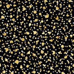Gold, Silver, and Black Confetti Seamless Pattern - Festive gold, silver, and black confetti repeating pattern design