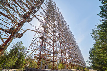 Large antenna field. Soviet radar system Duga at Chernobyl nuclear power plant. ABM missile...