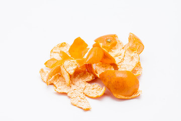 Peeled tangerine or mandarin orange isolated on white background