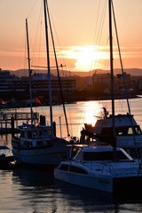 Beautiful sunset view of James Bay.  Inner harbour of Victoria BC Canada .