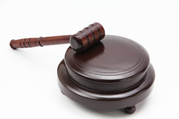 Wooden gavel on white background