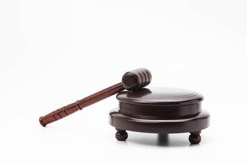 Wooden gavel on white background