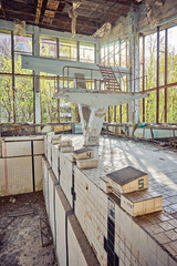 swimming pool in Pripyat, the ghost town in the Chernobyl Exclusion Zone which was established after the nuclear disaster