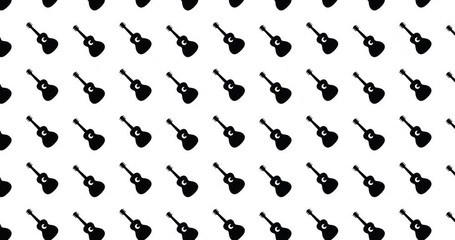 Acoustic guitars background video clip motion backdrop video in a seamless repeating loop. Black & white musical instrument music themed guitar icon pattern white background high definition video