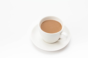 Coffee cup on saucer on white background
