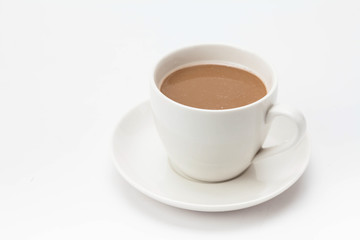 Coffee cup on saucer on white background