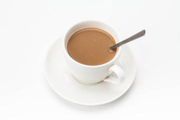 Coffee cup on saucer on white background