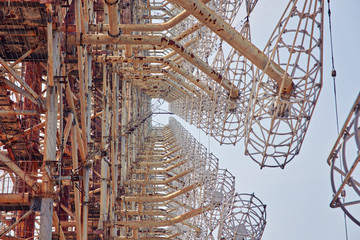 Large antenna field. Soviet radar system Duga at Chernobyl nuclear power plant. ABM missile...