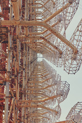 Large antenna field. Soviet radar system Duga at Chernobyl nuclear power plant. ABM missile...