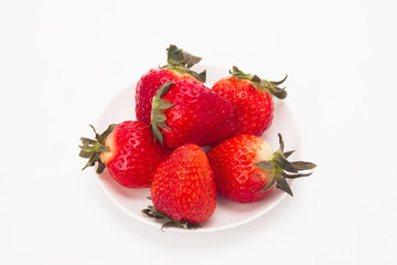  Fresh strawberry on white dish 