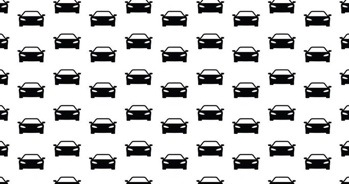 Illustrated cars background video clip motion backdrop video in a seamless repeating loop. Black & white car icon automotive vehicles automobile pattern white background high definition video