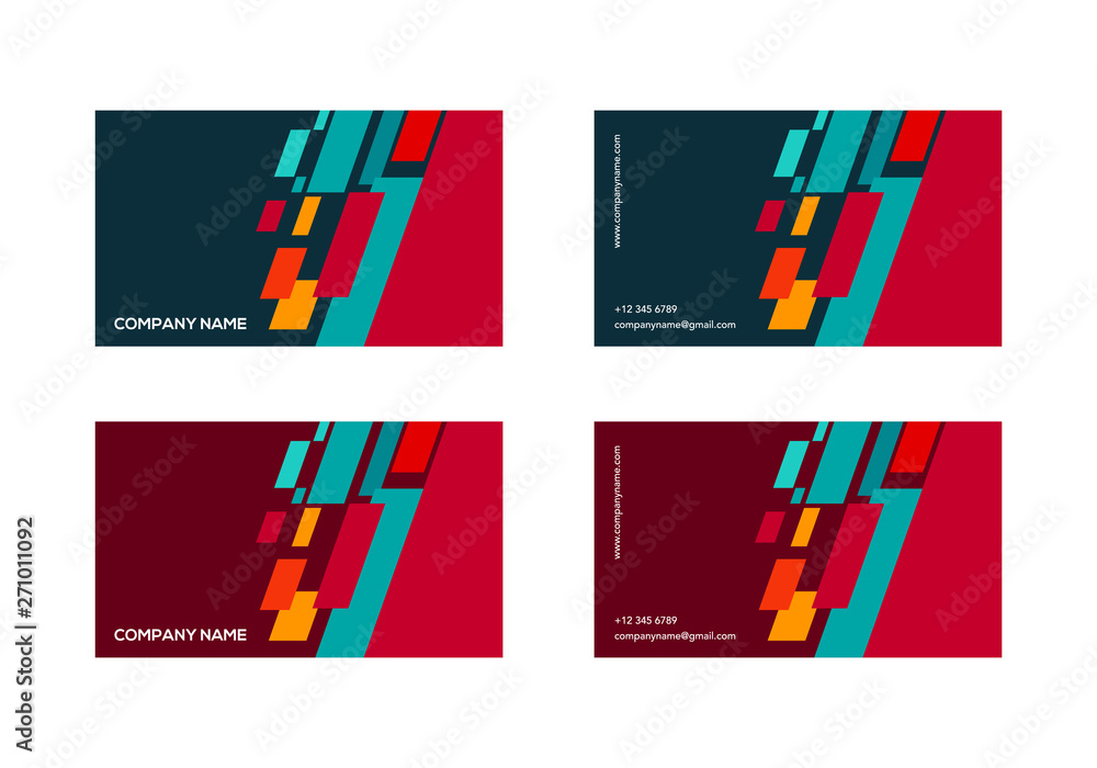 Poster abstract business card with red and green color, creative name, horizontal simple clean template vec