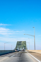 Philadelphia, Pennsylvania, USA - December, 2018 - Delaware River - Turnpike Toll Bridge.