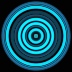 Abstract blue and cyan colorful neon circle on black background. Texture with circular lines. Vivid round  pattern.